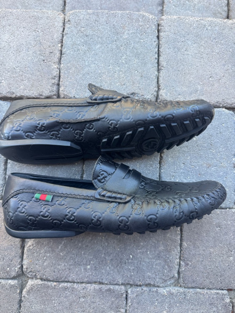 Gucci Black Embossed GG Leather Penny Loafers - Picture 4 of 10